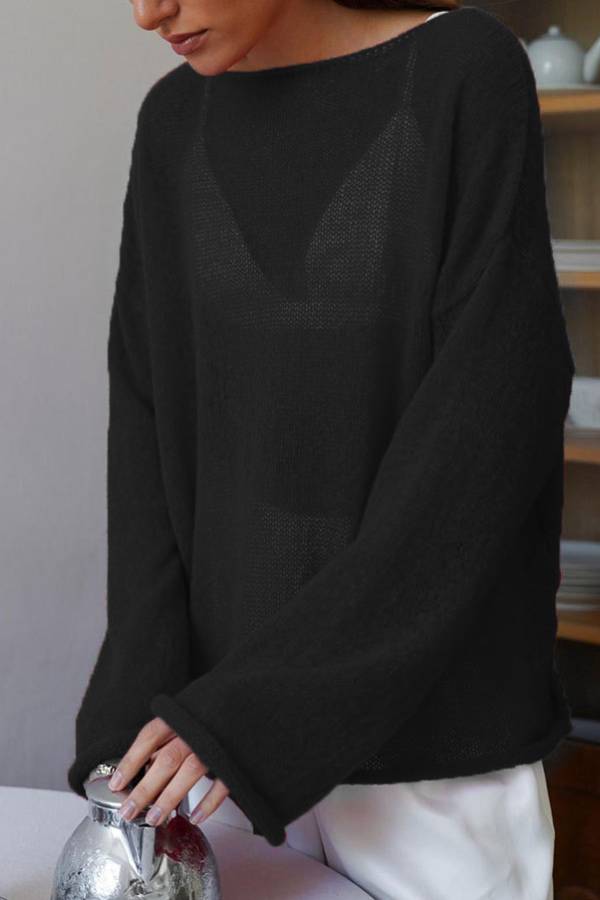 Lazy‑Style Sheer Hollow Out Loose Knit Cover‑Up Top