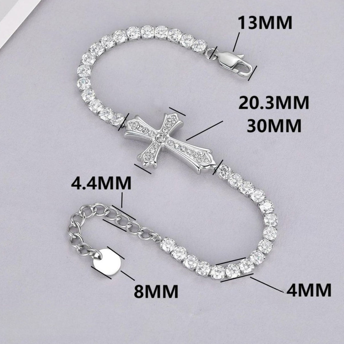 Sparkly Full Zircon Cross Titanium Steel Fadeless Chain Bracelet