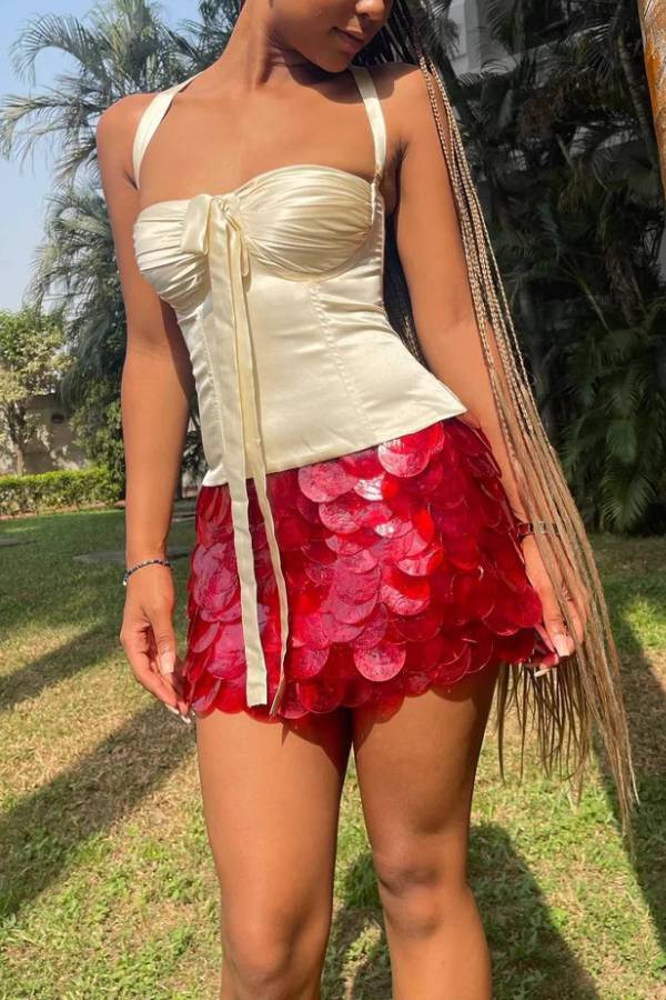 Heavy Iridescent Fish Scale Sequin Mini Skirt