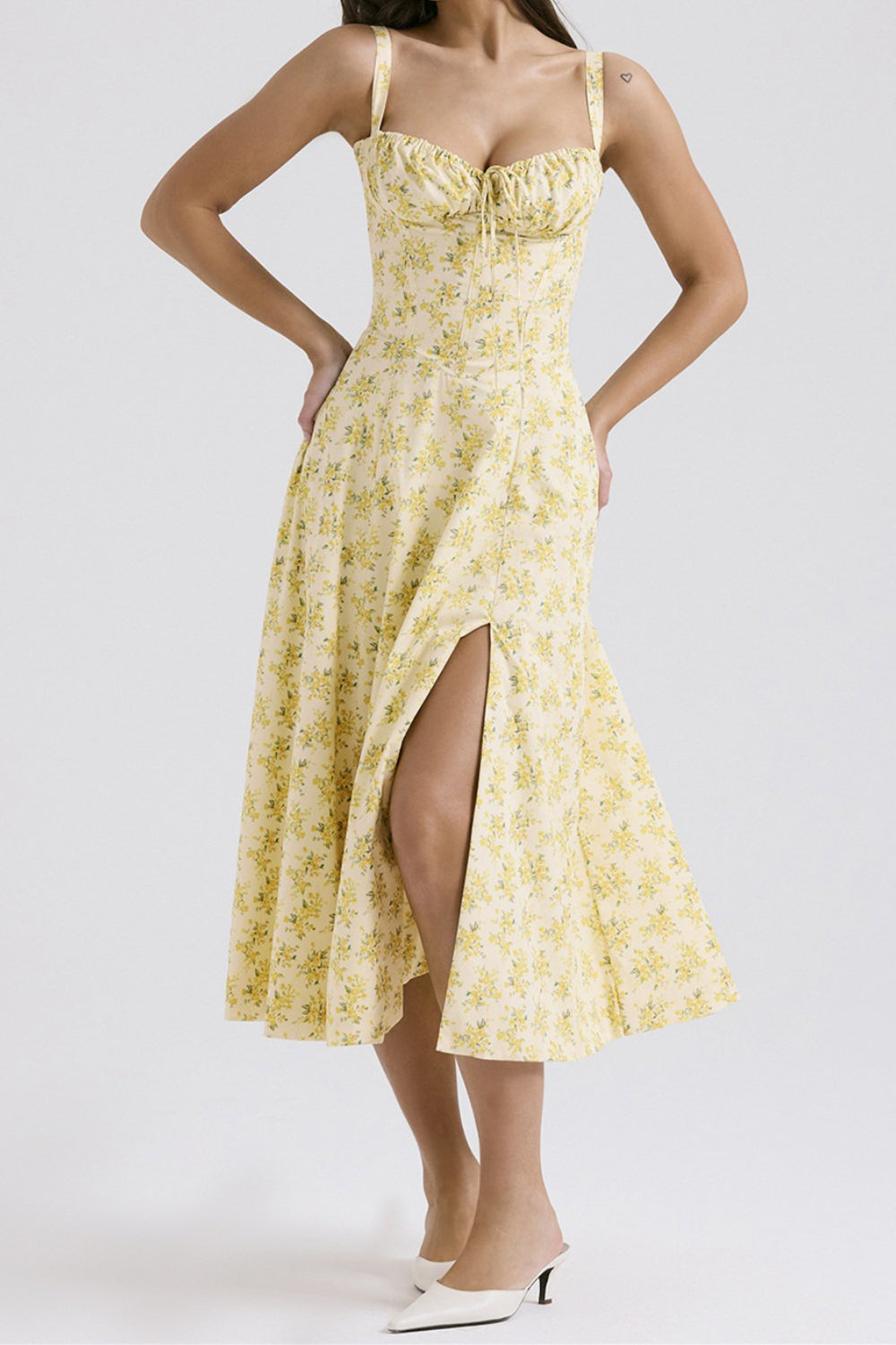 Strap Slit Floral Maxi Floral Dress