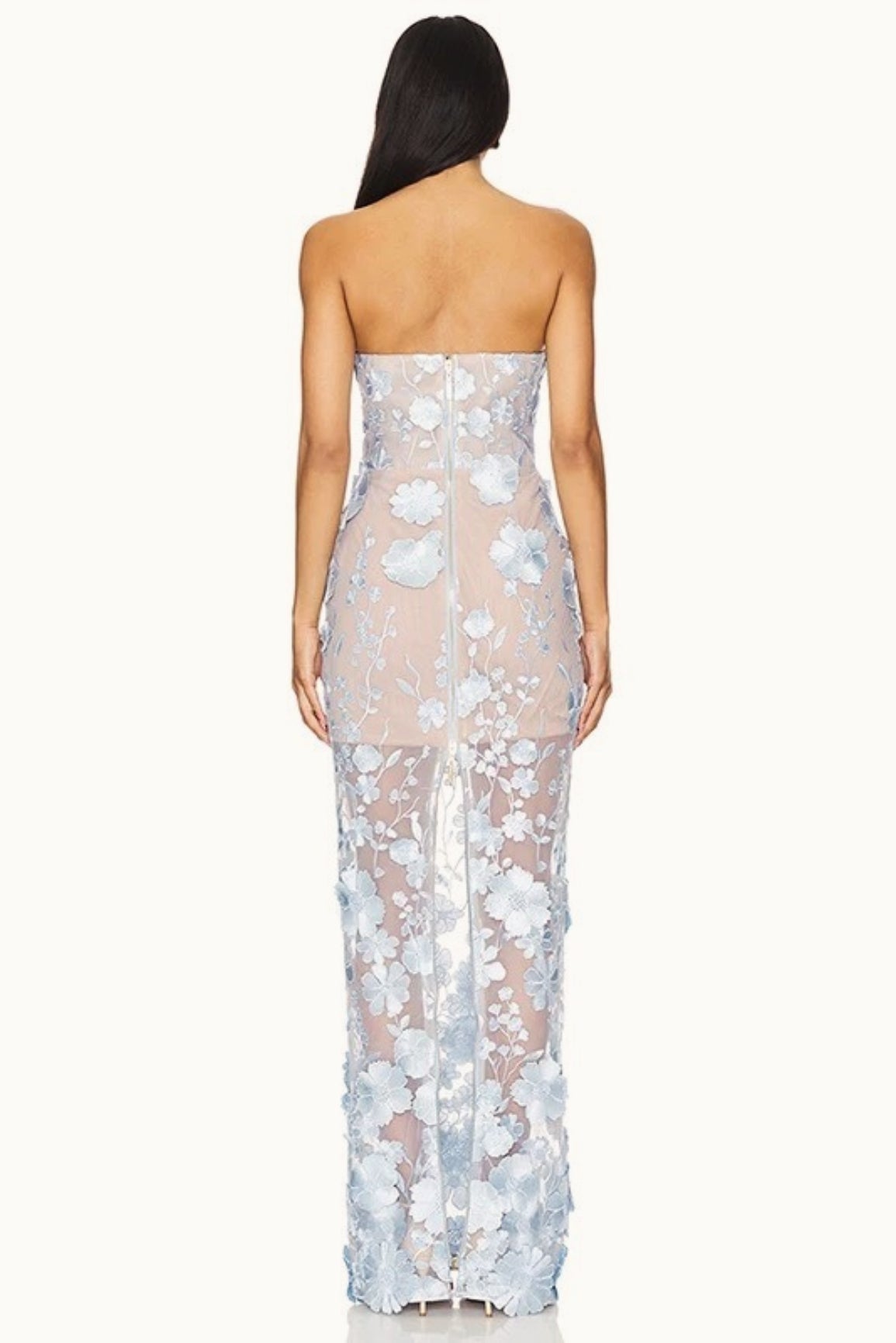 Elegant Strapless 3D Floral Embroidery Floral Dress