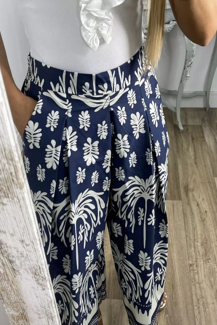 Printed Loose Wide-leg Casual Trousers
