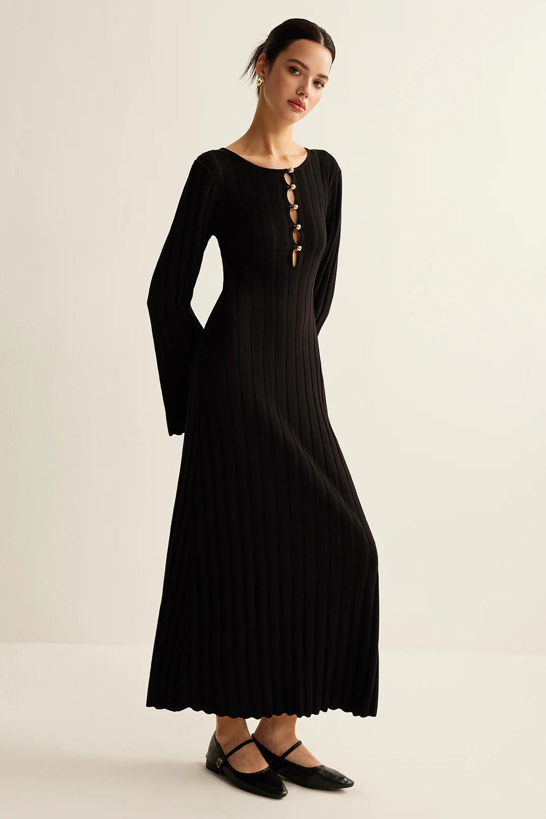 V Neck Button Front Sweater Dress