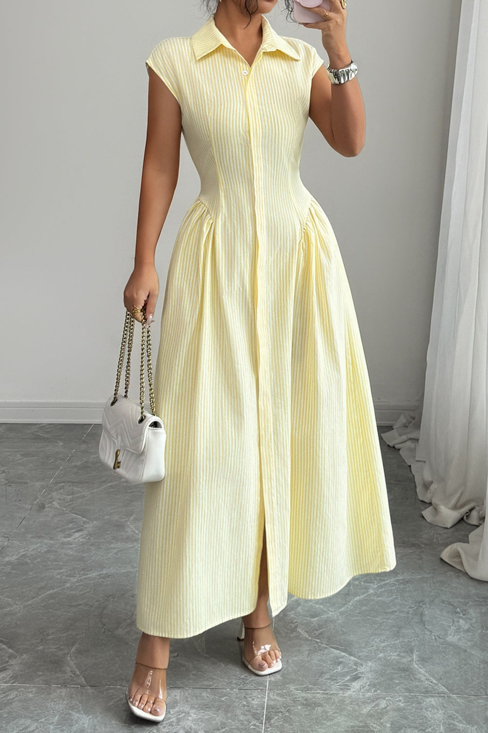 Sleeveless Button Front Open Design Maxi Dress