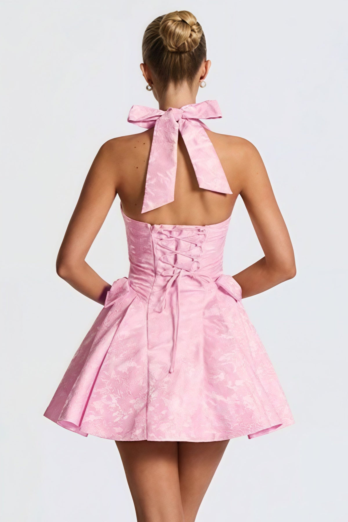 Sexy Halter V Neck Jacquard Mini Dress