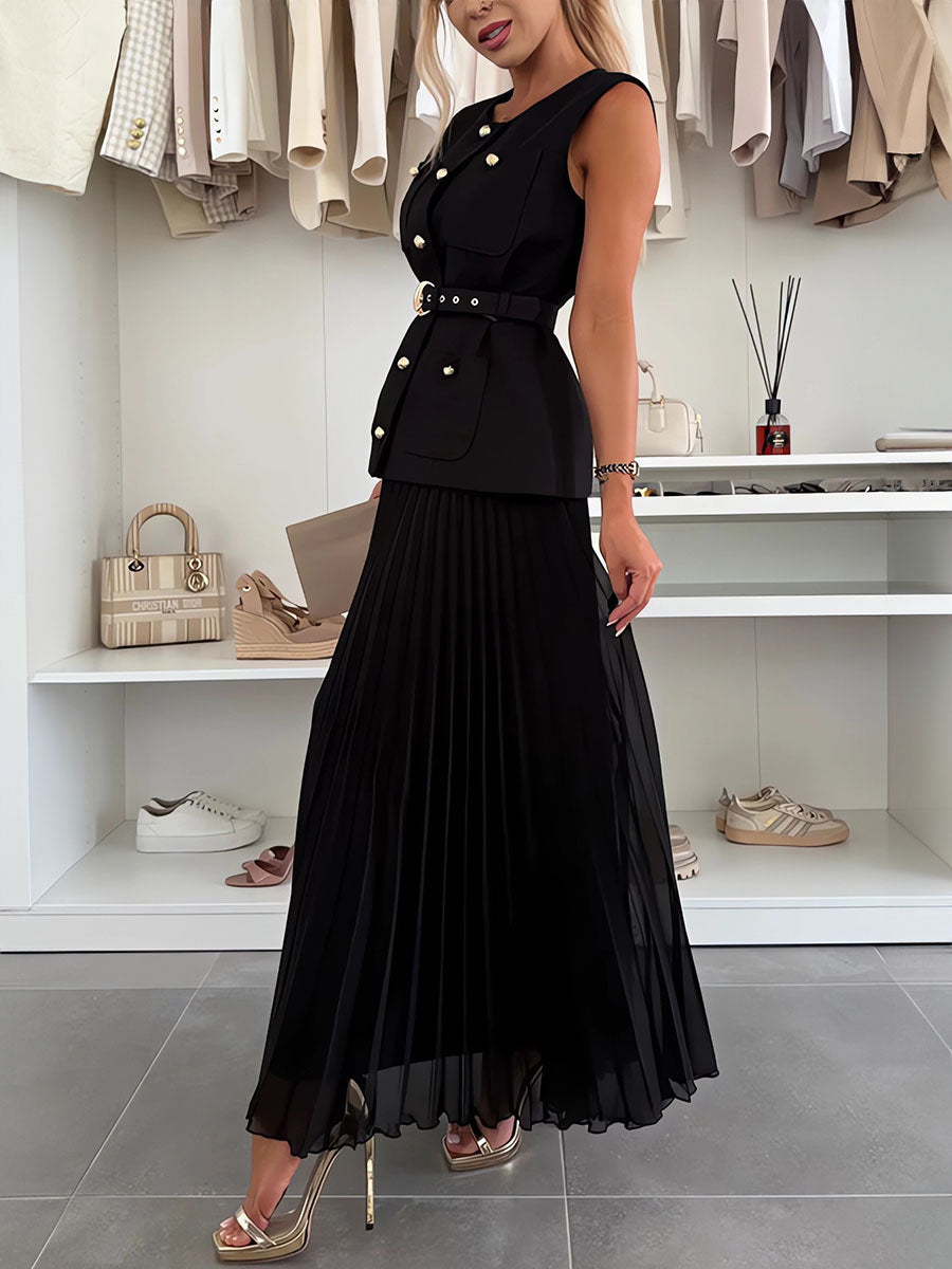 Suit Vest Pleated Skirt Two Sets