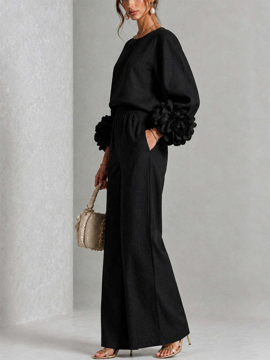 Petal Rosette Cuff Wide Leg Set