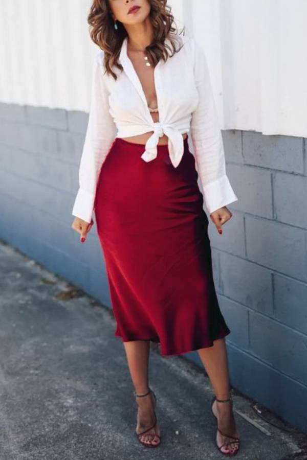 Satin midi skirt