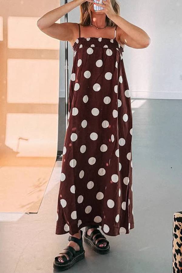 Polka Dot Sleeveless Loose Maxi Dress