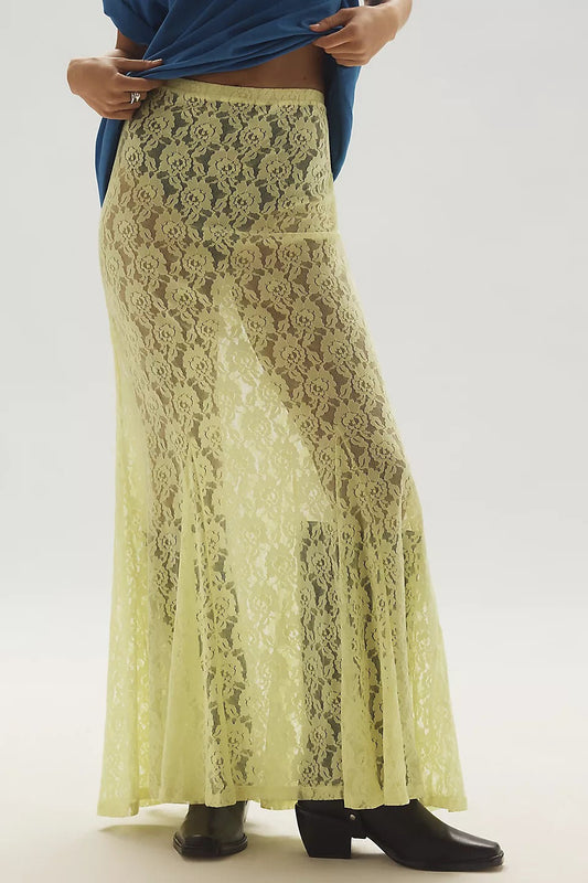 Chic Sheer Embroidered Lace Maxi Skirt