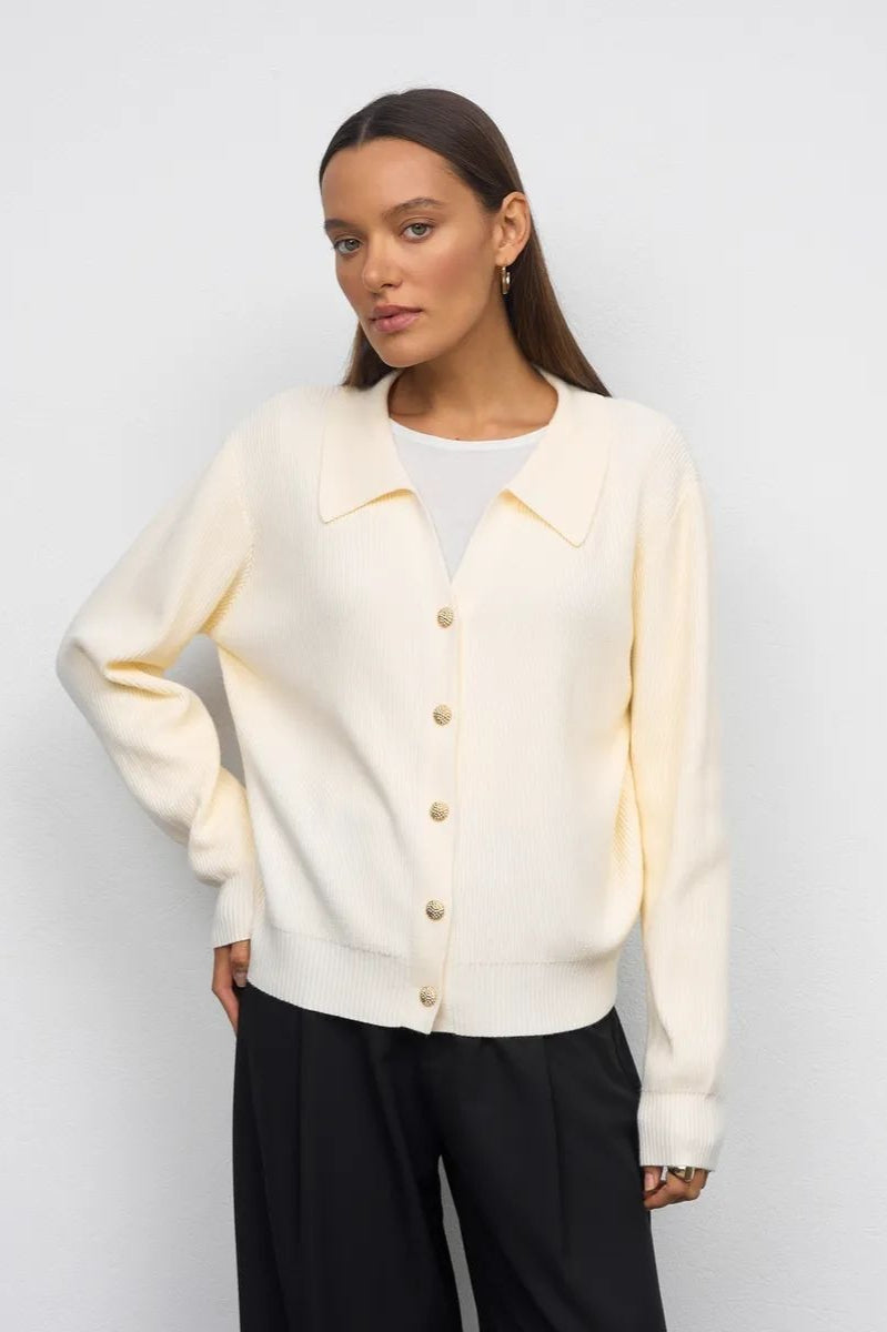 Single Button V-Neck Knit Sweater