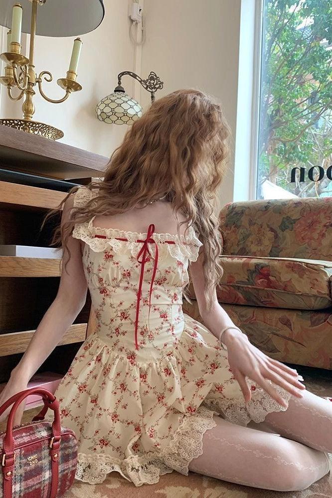 Floral Lace Up Corset Mini Dress