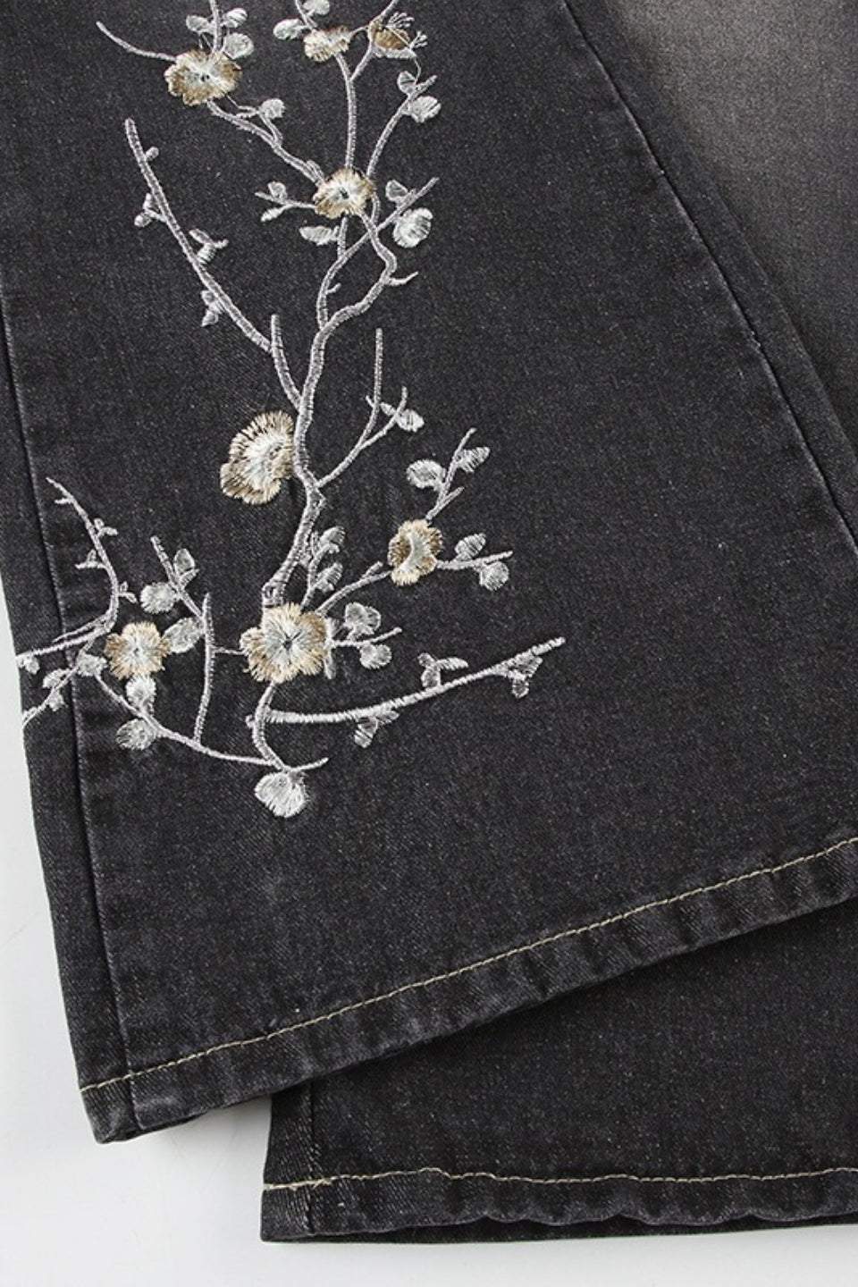 Floral Embroidered Low Rise Flare Jeans