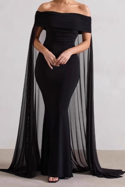 Strapless Cape Long Formal Dress
