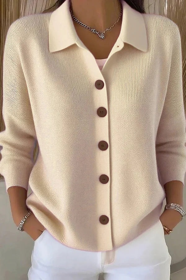 Casual Stylish Knit Solid Color Shirt Neck Button Up Long Sleeve Cardigan