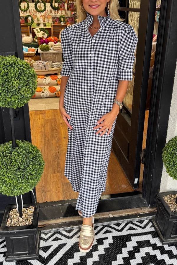Classic Gingham Puff Sleeve Shirtdress