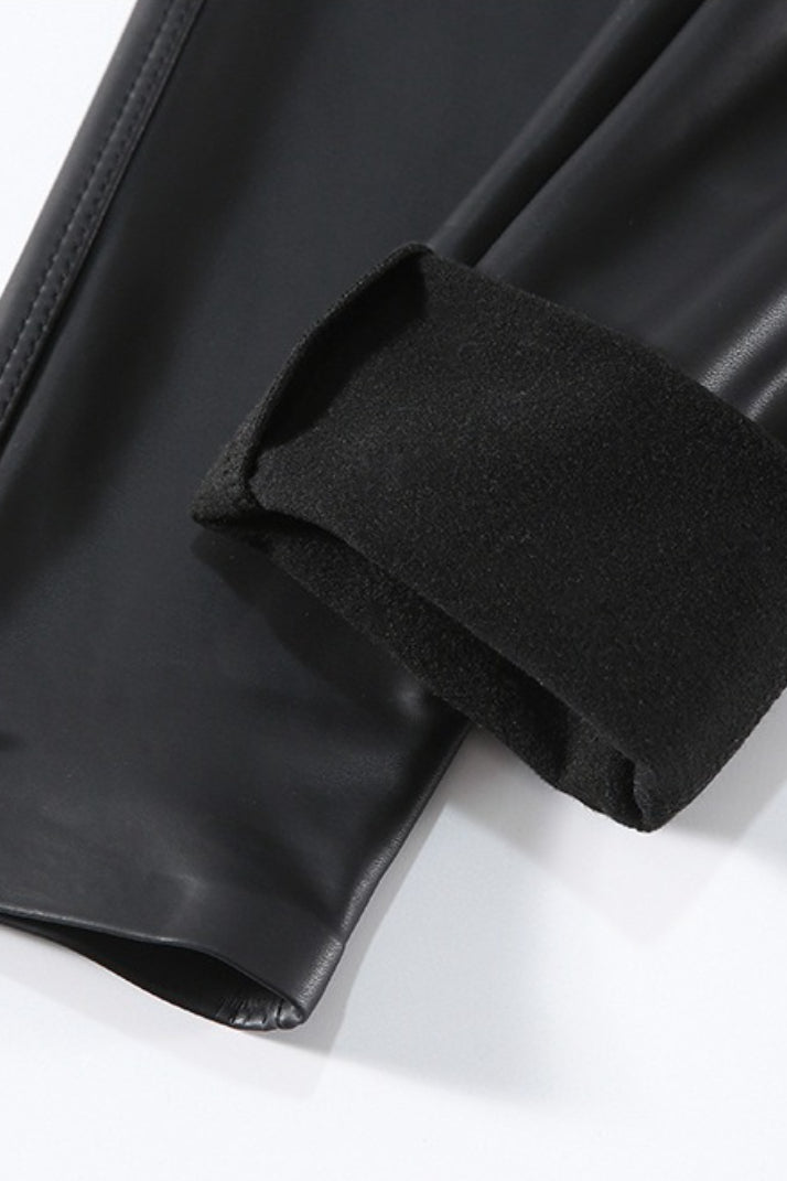 Wind-Resistant Tapered Faux Leather Thermal Leggings