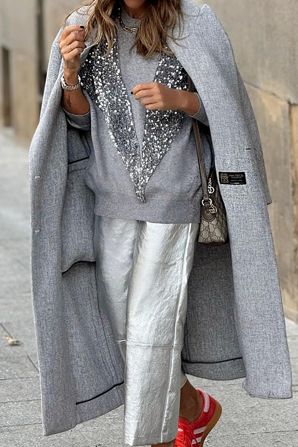 V-shaped sequined embellished pullover sweatshirt top