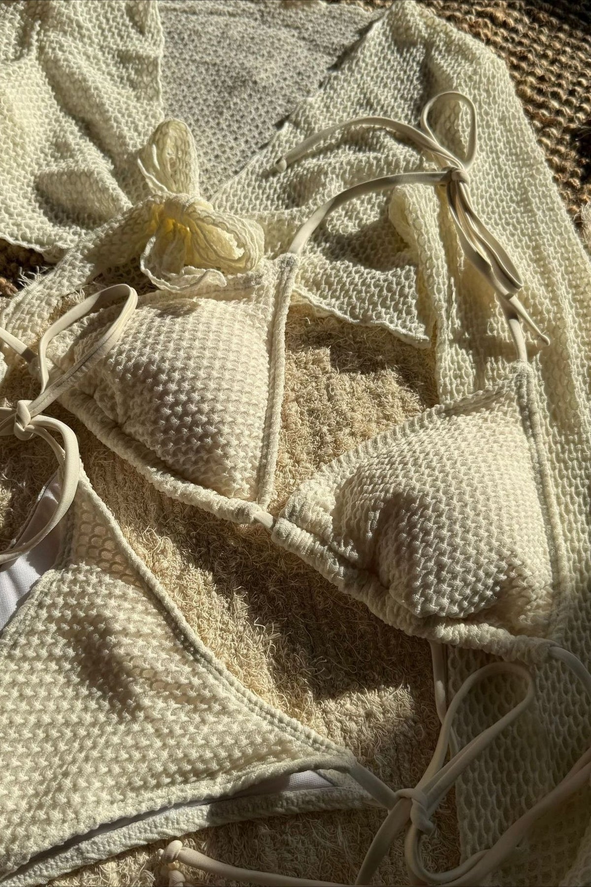 Solid Ruched Mesh Four Piece Swim Set