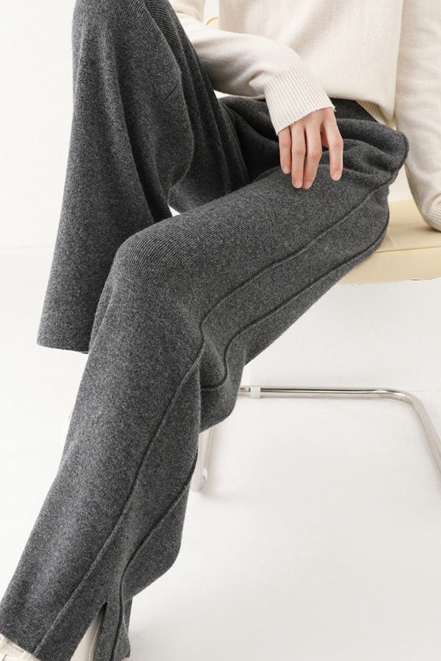 Wool Soft Straight Split Knit Pants
