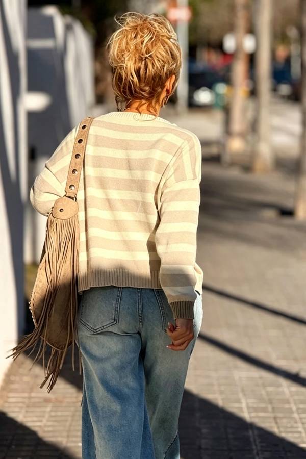 Xander Knit Color-block Stripes Wide Neck Long Sleeve Pocket Relaxed Sweater