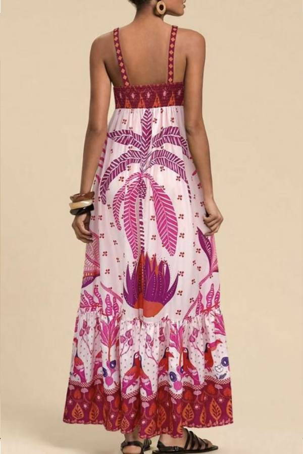 Tropical Print Square-Neck Cami Maxi Dress