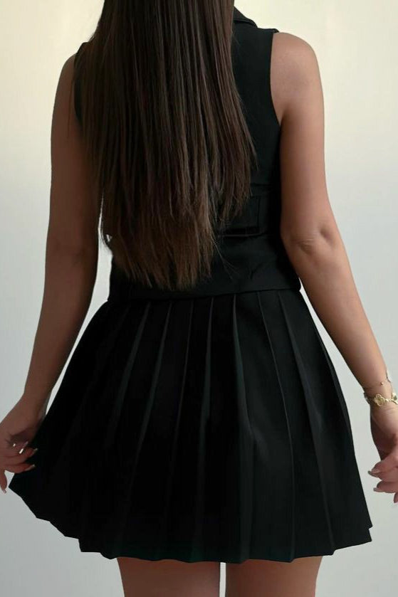 Two Piece Cropped Vest Pleated Skirt Set