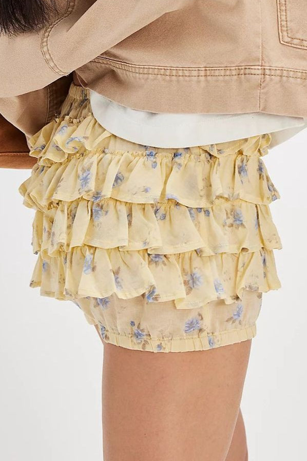 Tiered Ruffle Low Rise Elastic Waist Shorts