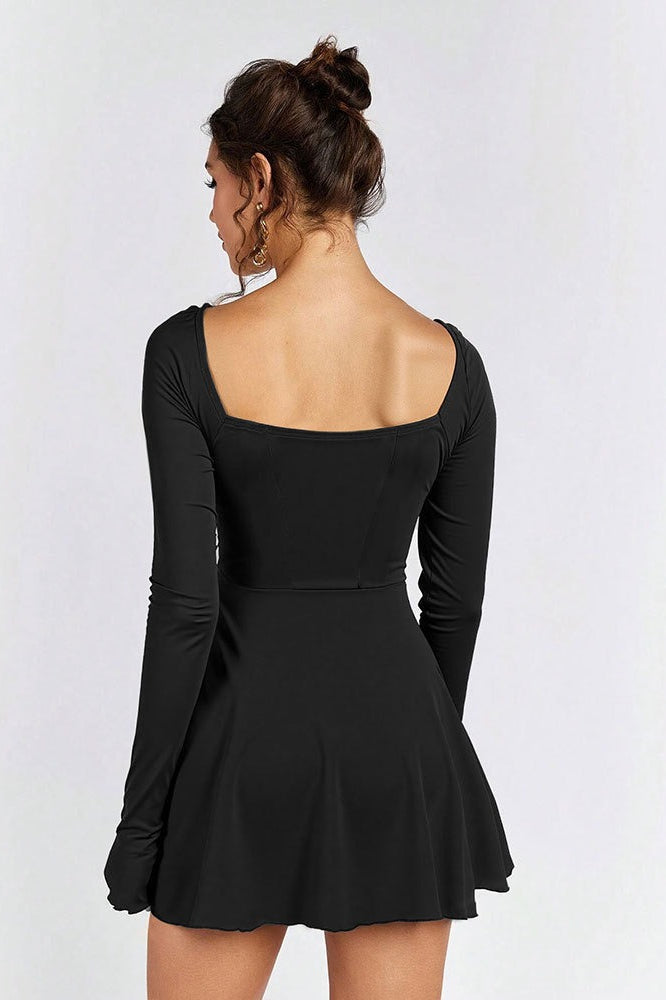 Ruffle Trim Corset Lace Up Cut Out Mini Dress