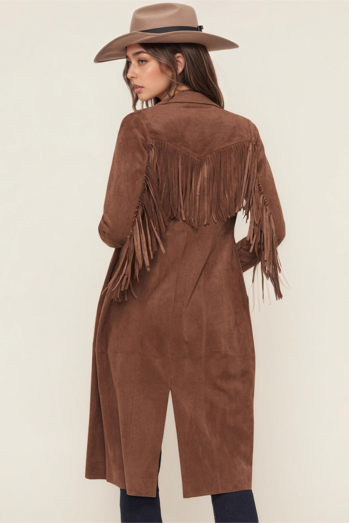 Faux Fur Notch Lapel Long Fringe Long Sleeve Overcoat