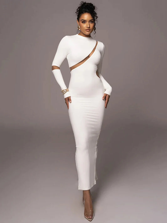 Women’s Split Long Sleeve Midi Dress, Sexy Hollow Out, Split, Irregular, Irregular, Party, Club, Evening