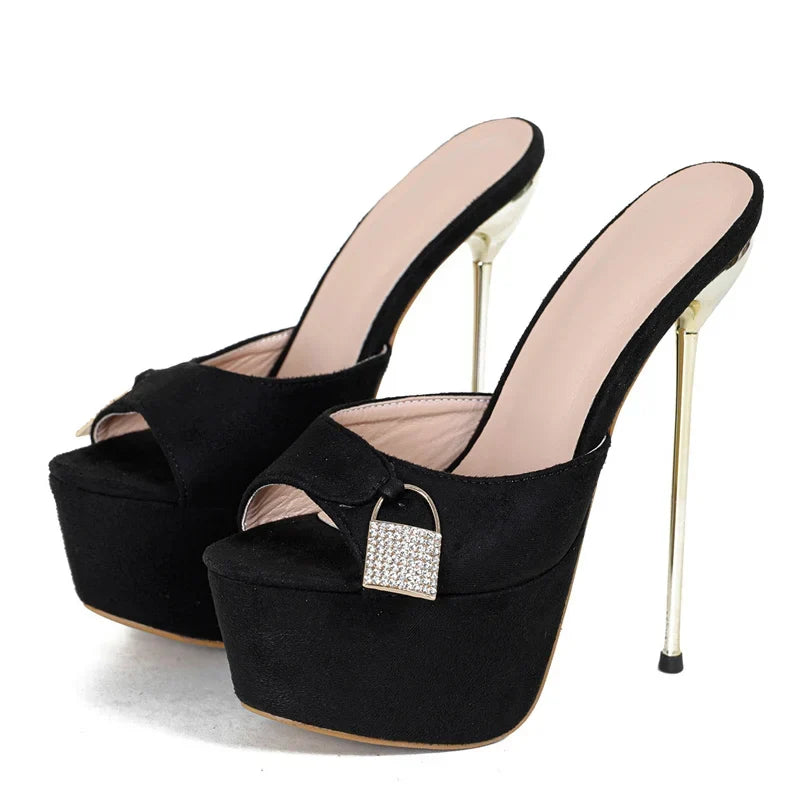 Glamorous Metal Buckle Platform Super Thin High Heel High Heel