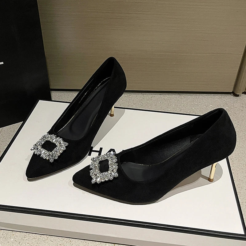 Luxury Women High Pointed Toe Designer Stiletto Trend New Suede Elegant Shoes Low Heel Pumps