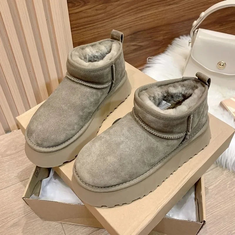 New Winter Women Short Plush Warm Snow Boots Flats Casual Shoes Suede Fur Chelsea Ankle Boots Platform Ladies Shoes Botas Muj