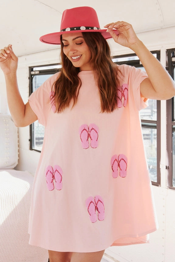Summer Women Clothing Beach Sequ Short Sleeve Loose Casual Dress