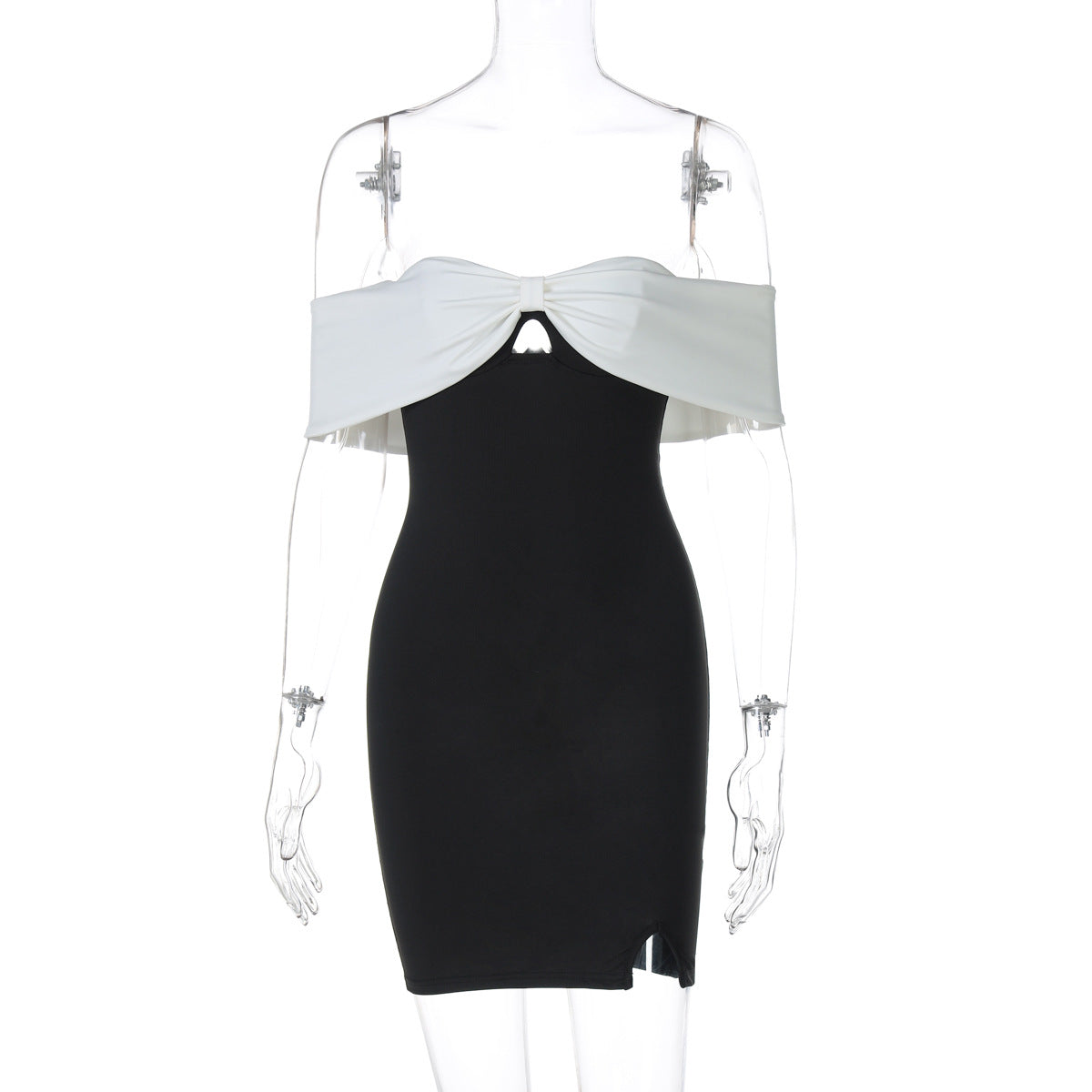 Spring off Neck Sexy Contrast Color Tube Top Elegant Dress Slim Fit Dress Women