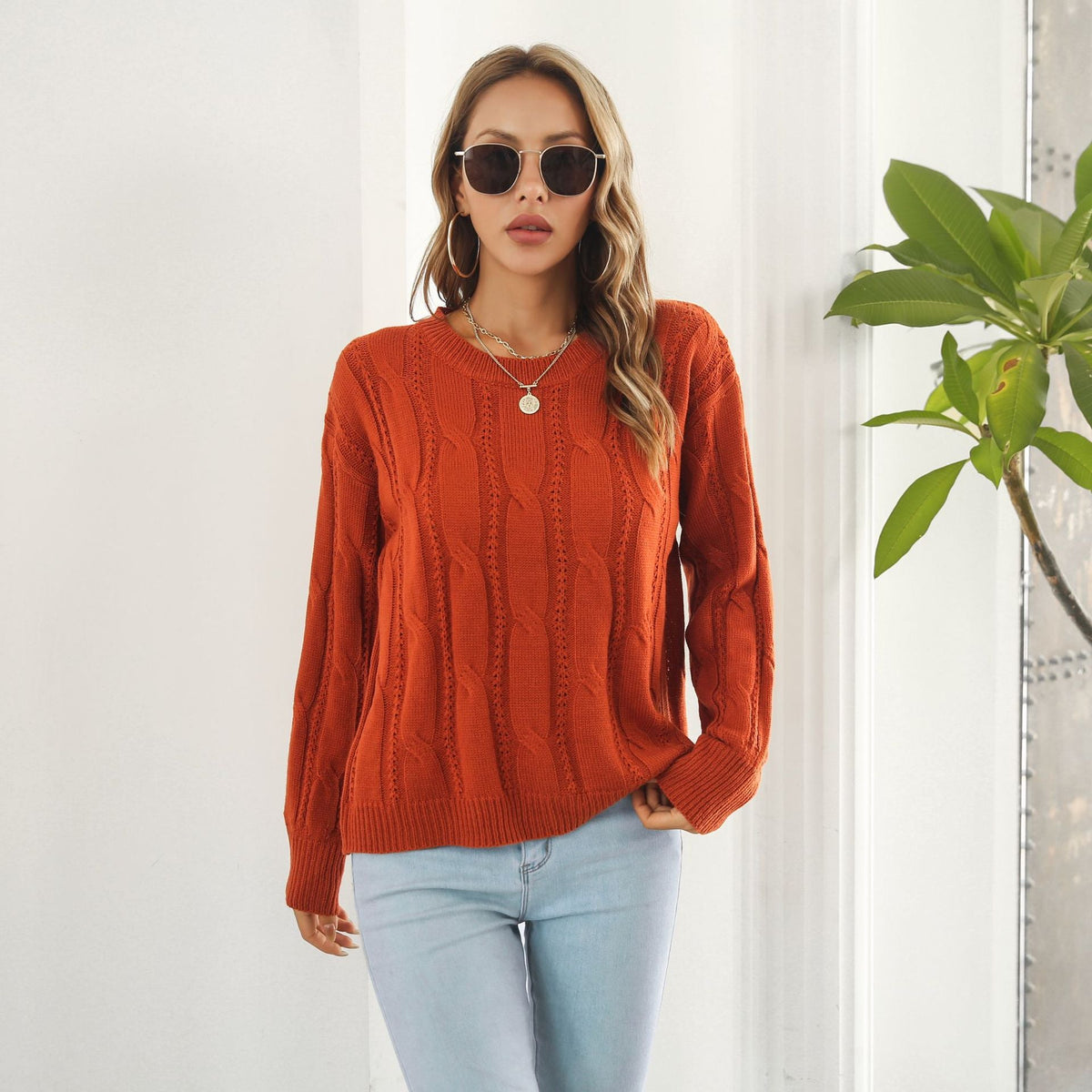 Twist Hollow Out Cutout out Sweater Women Loose Autumn Winter Long Sleeved Casual Knitwear Sweater