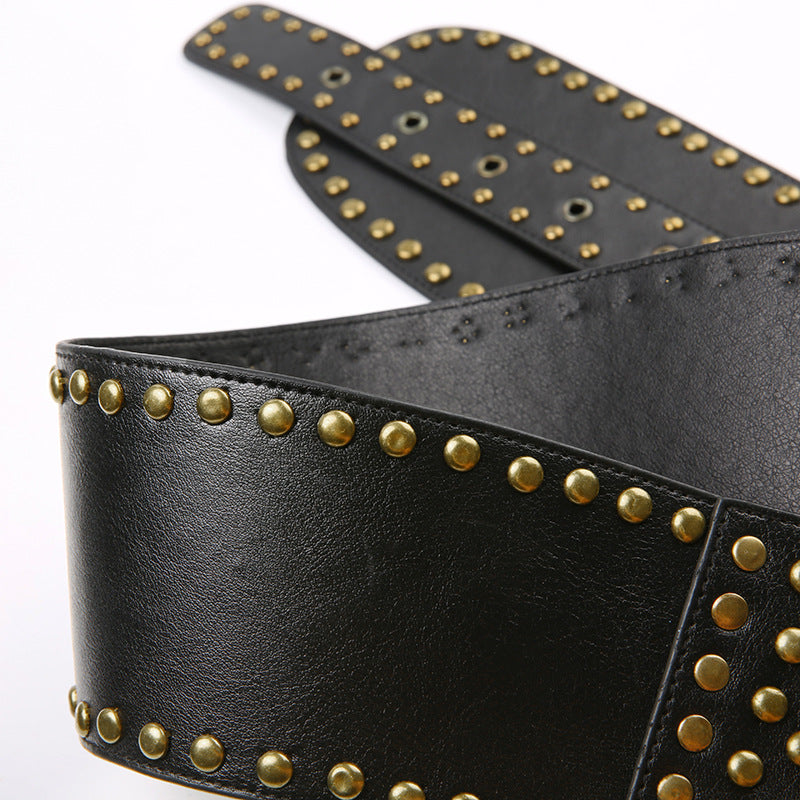 Vintage Studded Grommet Oversized Waist Belt