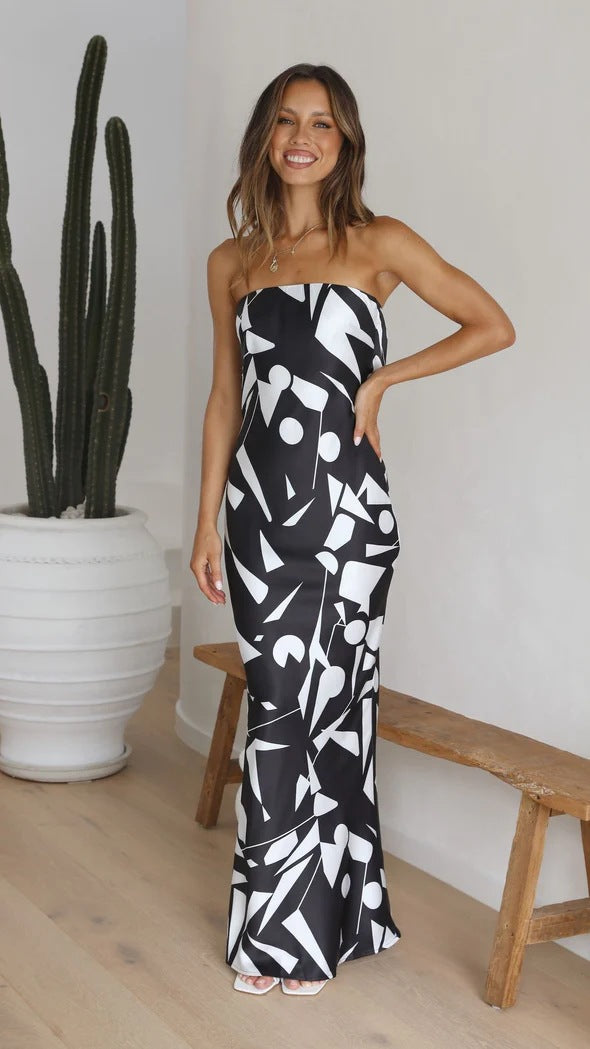 Summer Dress Back Hollow Out Cutout Irregular Asymmetric Contrast Color Sexy Camisole Dress