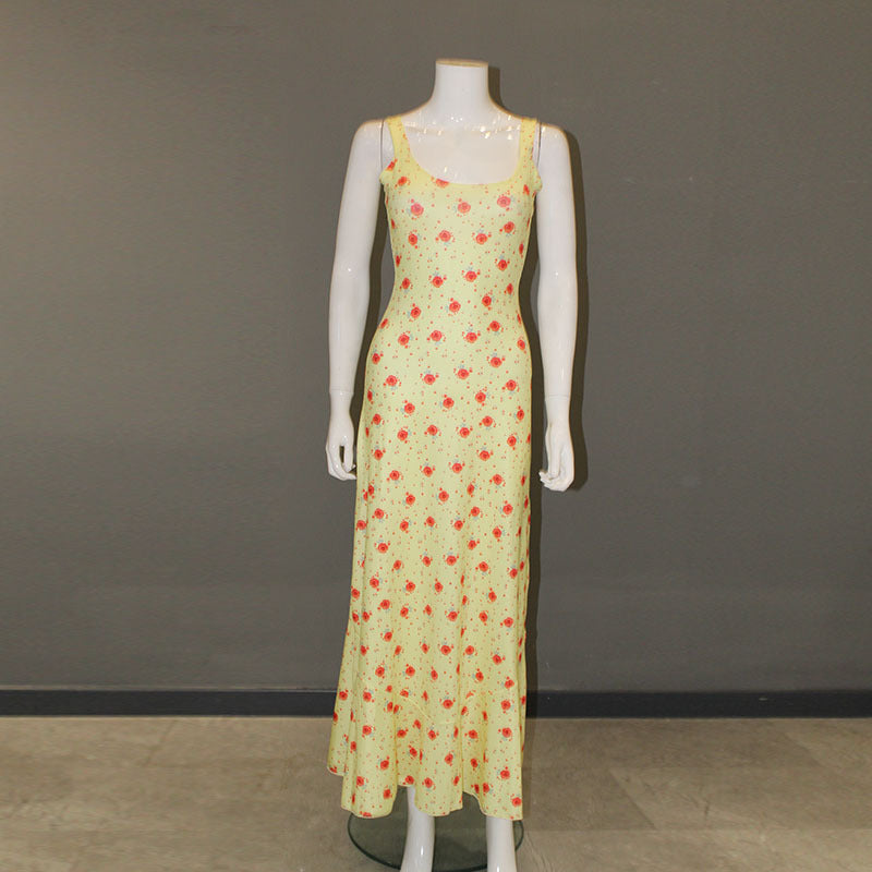 Summer Vacation Long Small Floral Strap Dress Women Wear