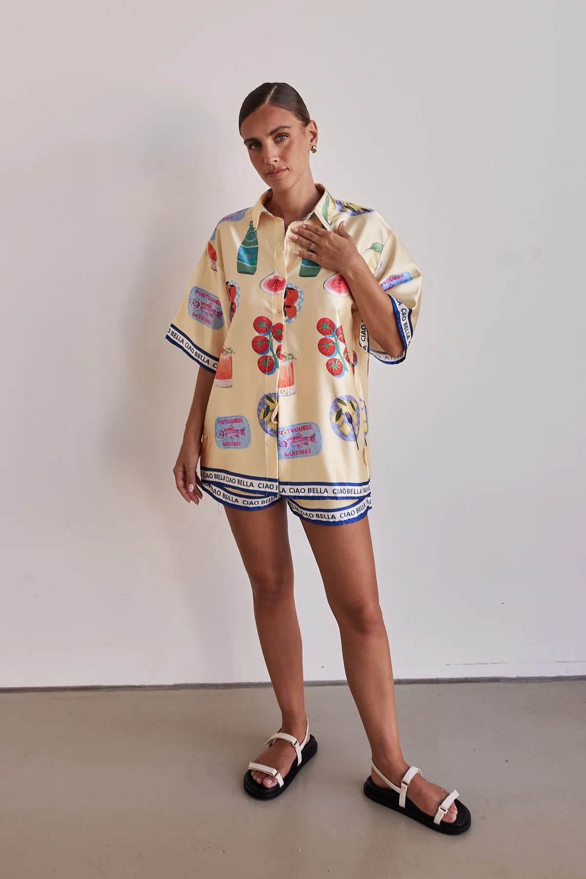 Summer Casual Homewear Cartoon Collared Cardigan Short Sleeve Shorts Sets