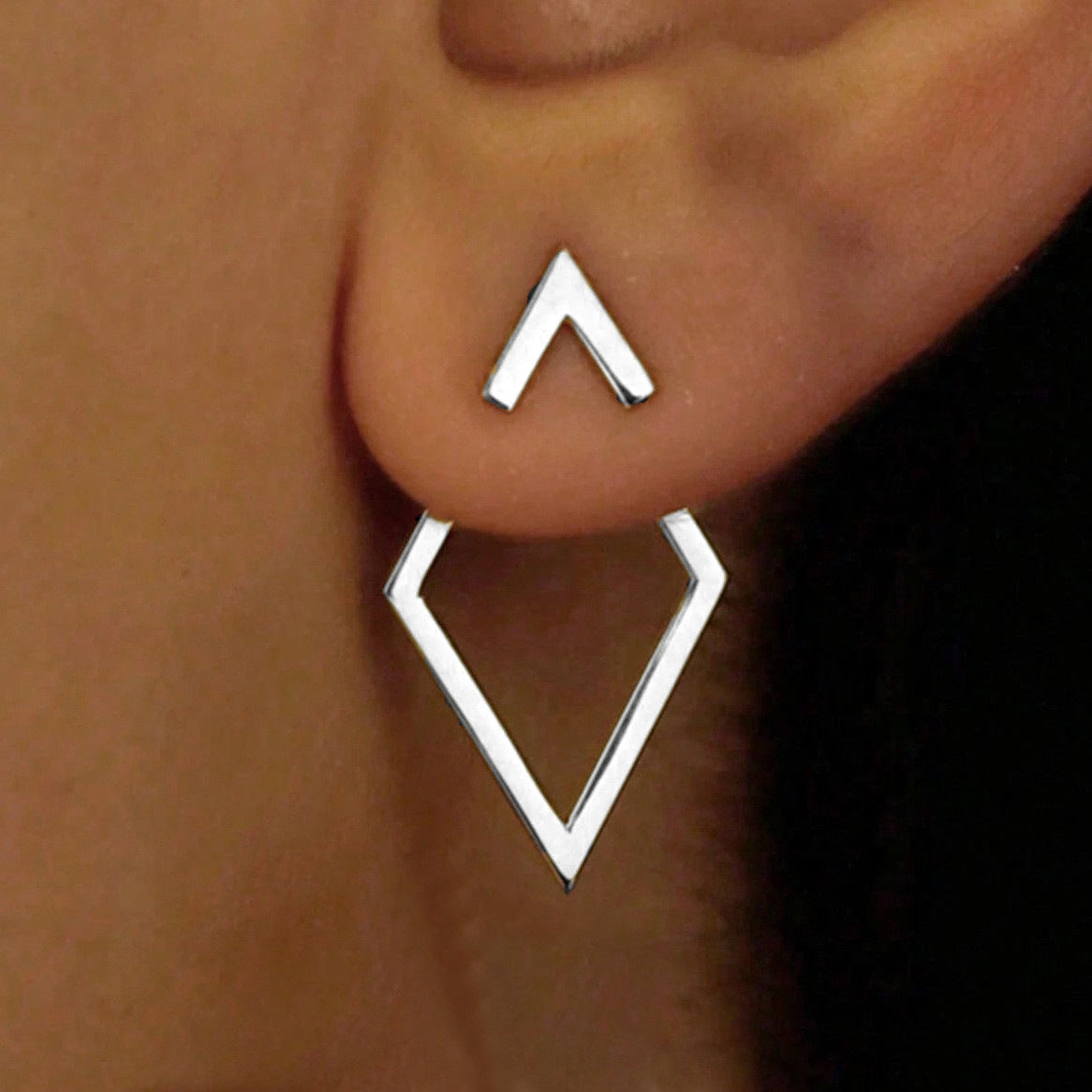 Geometric Double Layer Diamond Earrings