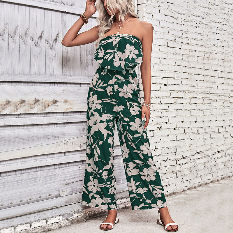 Summer Women Clothing Printed Tight Red Jumpsuit