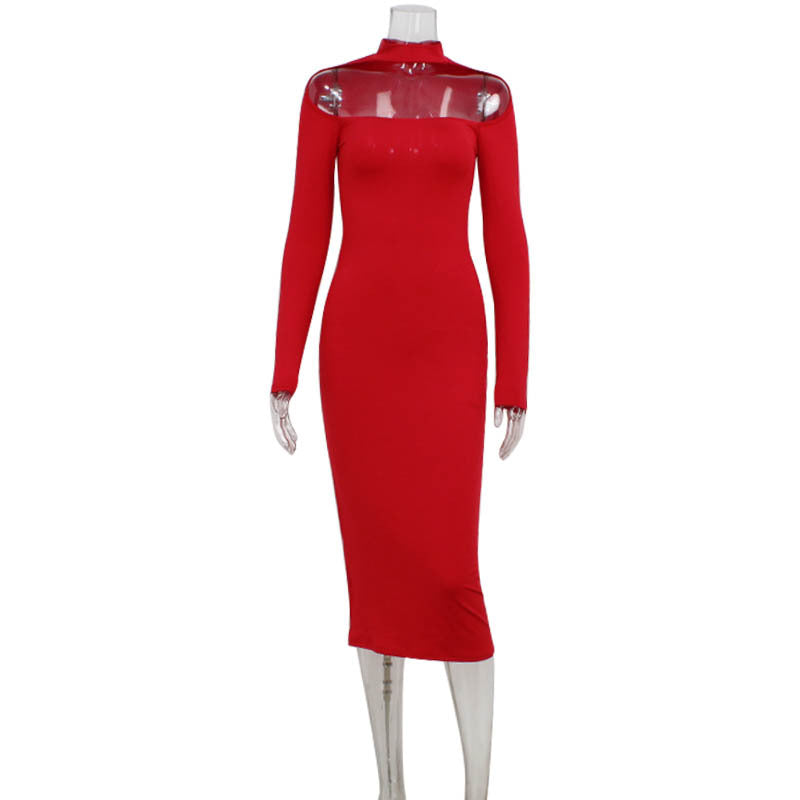 Autumn Winter Women Clothing Hollowed out Halter Sexy Bandeau Slim Fit Sheath Dress Women