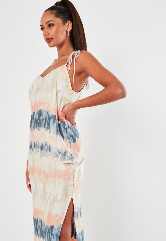Women Clothing Suspender Split Tie-Dyed Printed Casual Maxi Dress Women