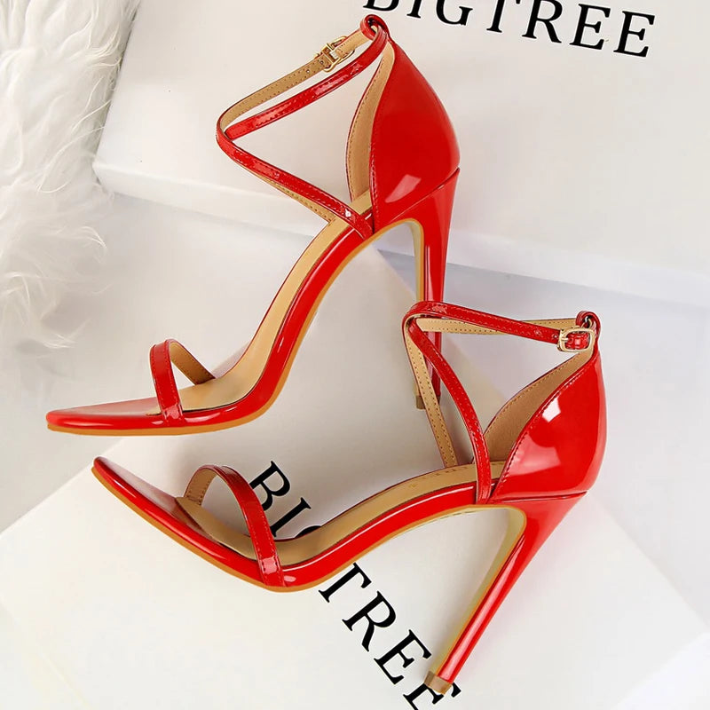 Shoes Pumps Open Toe High Heels Patent Leather Women Heels Stiletto 11 Cm 7.5cm Summer Heels Sandals Women Party Shoes