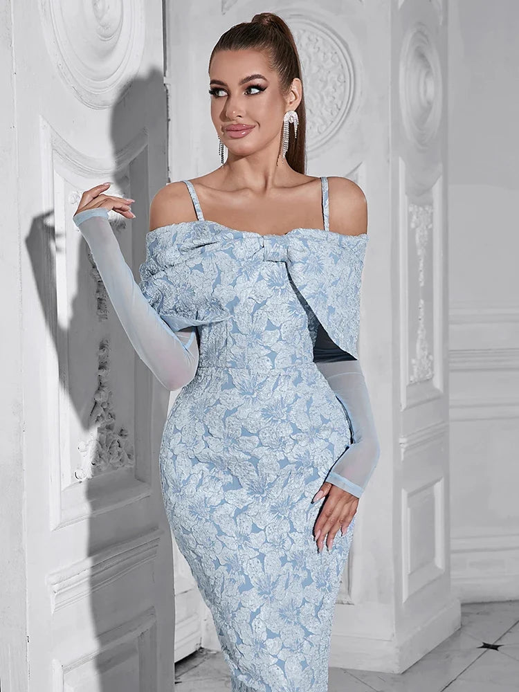 Off-Shoulder Mesh Floral Slim Long Lace Dress