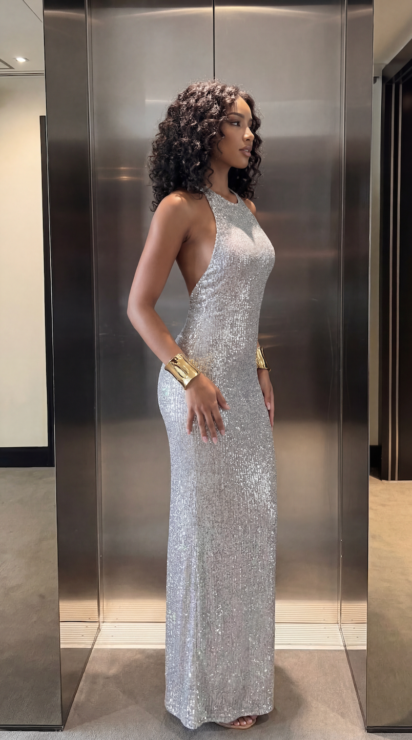 Astrid Sequin Halter Maxi Dress VIP