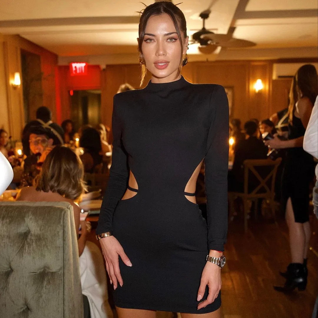 Backless Bandage Long Sleeve Mini Dress