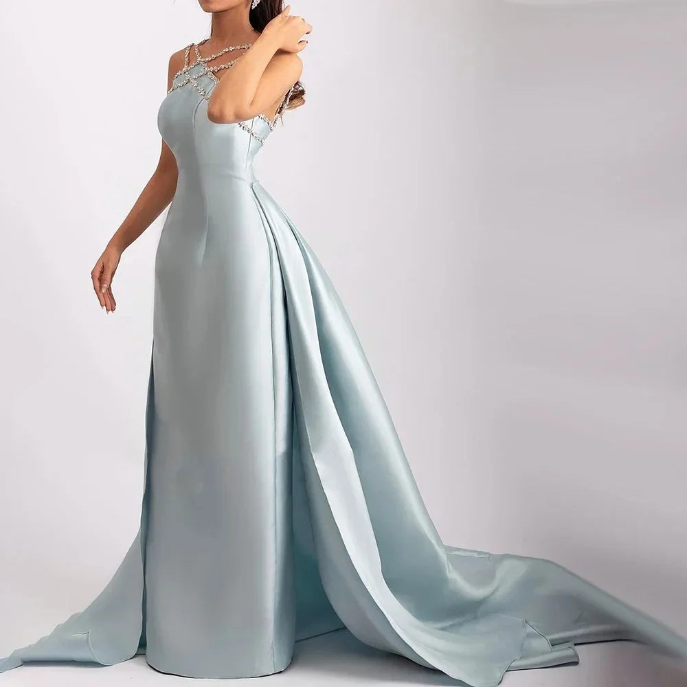 Crystal Satin Spaghetti Prom Dress